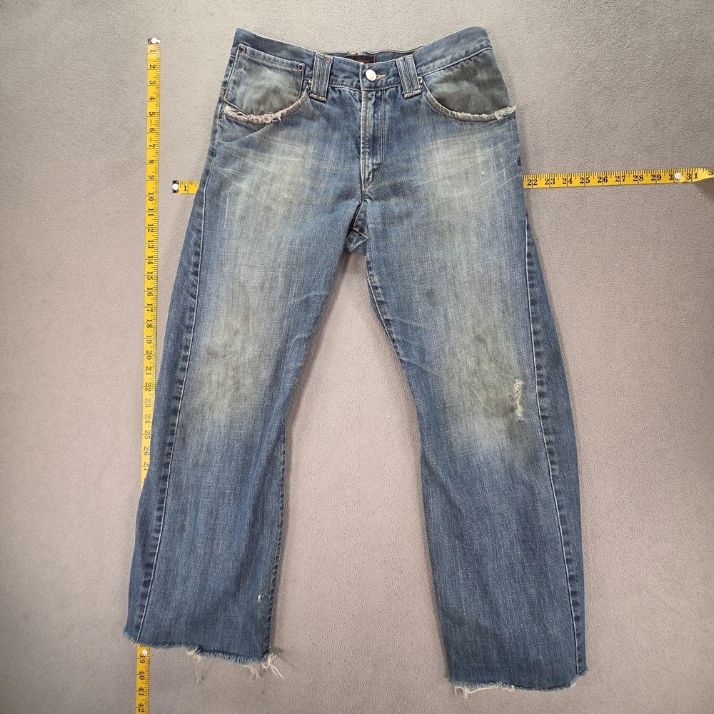 VTG Levis Engineered‎ Jeans Mens Blue Med Wash Altered Hem Twisted Fits 29x28